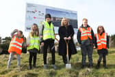 Education Minister Michelle McIlveen with pupils from Ardnashee School and College at the sod cutting ceremony for the new £34 million school on the former Foyle College site at Northland Road.