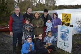 2014: St. Oliver Plunkett PS pupils with Paul Hughes and others during an environmental project at Enagh Lough. INLS0914-129KM