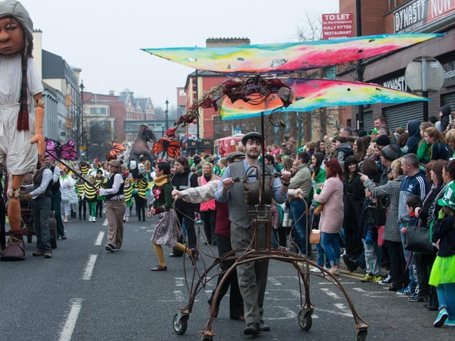 A previous St. Patrick's Day Spring Carnival makes it's way through Derry city centre.