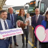 Translink has joined the Public Health Agency’s (PHA) Breastfeeding Welcome Here scheme – a programme that aims to increase the number of locations which welcome breastfeeding mums.  Health Minister Robin Swann and Infrastructure Minister Nichola Mallon welcome Translink’s involvement and are pictured launching the scheme with the CEO of the Public Health Agency Aidan Dawson; Translink Group CEO Chris Conway and Breastfeeding mum Christine McPherson and her baby Reggie.