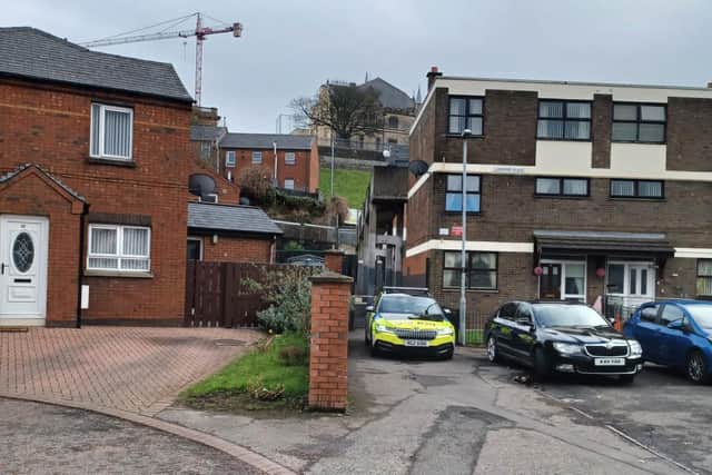 Police at the scene of the alert yesterday.