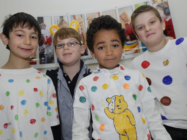 Taking part in the 'Show Your Spots' day held at Lisnagelvin Primary School on Friday to raise money for BBC Children in Need were, from left, Kiarnan, Jacob, Tyreece and Tyler. INLS4710-164KM