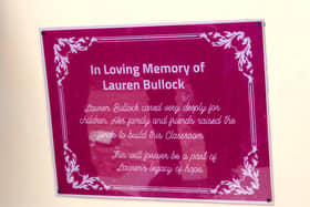 The memorial plaque unveiled in Lauren’s memory.