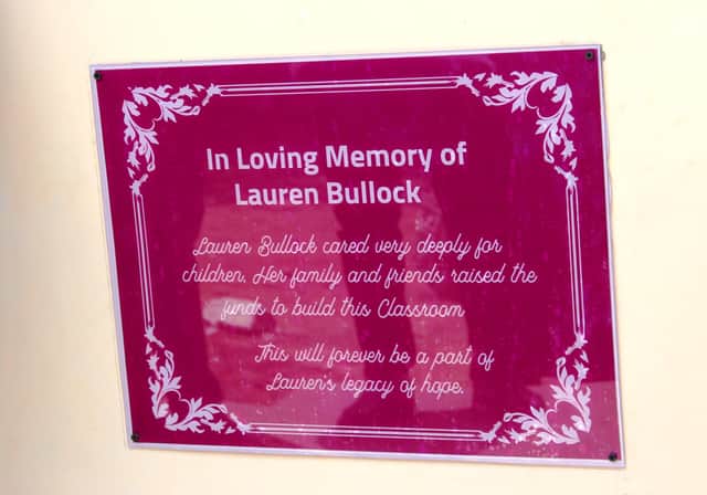 The memorial plaque unveiled in Lauren’s memory.