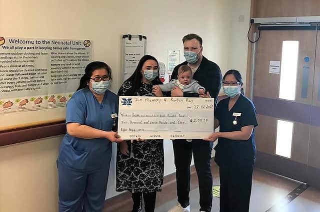 Staff Nurse Dulce Bristol; Aishling Haran (Mum); Karl Donaghey (Dad), Regin Thomas Haran-Donaghey (twin brother) and NNICU Ward Sister Janet Aquitania.
