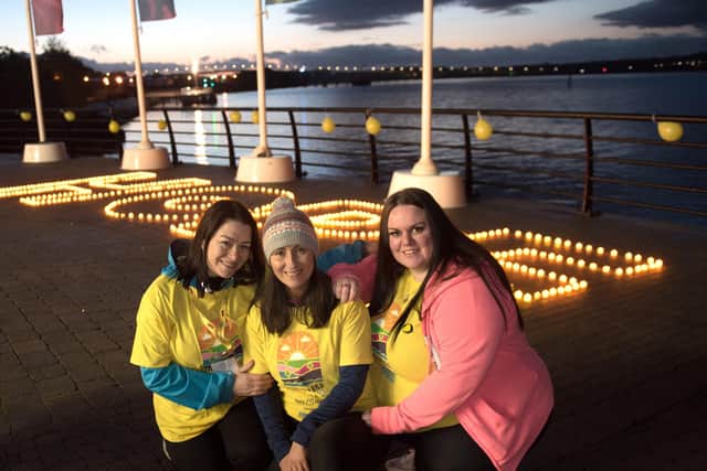 The Power of Hope: Bernardine Quigley, Edelle O’Donnell and Francesca McBrearty from the Derry organising committee at the Darkness Into Light 2019 event in the city along the banks of the River Foyle and across the iconic Peace Bridge.Picture Martin McKeown.