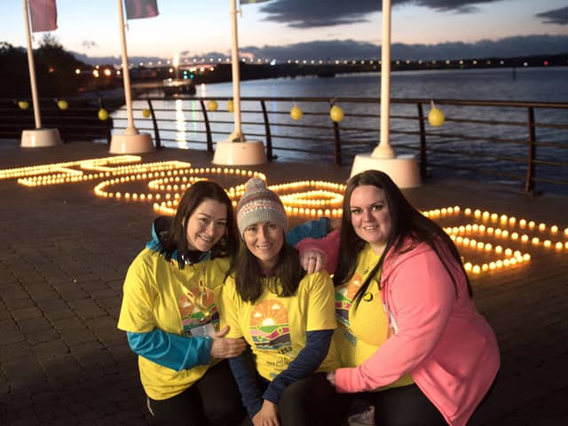 The Power of Hope: Bernardine Quigley, Edelle O’Donnell and Francesca McBrearty from the Derry organising committee at the Darkness Into Light 2019 event in the city along the banks of the River Foyle and across the iconic Peace Bridge.Picture Martin McKeown.