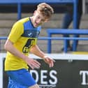 St Columb's College striker Tiernan McKinney celebrates after scoring his second against St Louis Grammar. Picture by Stephen Hamilton/Inpho