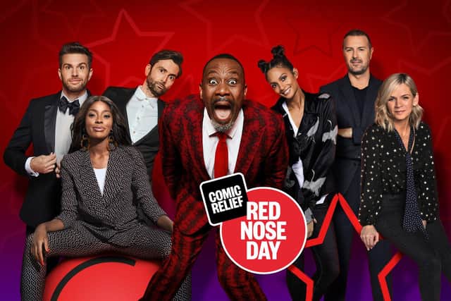 Hosts of Comic Relief 2022 and The Great Comic Relief Prizeathon Joel Dommett, AJ Odudu, David Tennant, Sir Lenny Henry, Alesha Dixon, Paddy McGuinness and Zoe Ball