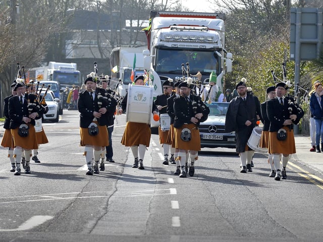 The Buncrana Pipe Band takes part in the St Patrick’s Day parade. DER1219GS-022