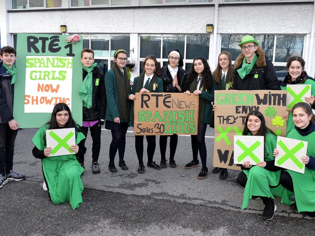 Spanish girls hoping to upstage the Derry Girls at pictured at the Buncrana St Patrick’s Day parade. DER1219GS-019