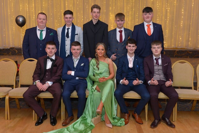 Mr Michael McGirr pictured with Leaving Cert applied students at the Crana College Formal held in the Inishowen Gateway Hotel on Wednesday evening last.  Photo: George Sweeney.  DER2211GS – 038