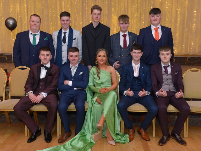 Mr Michael McGirr pictured with Leaving Cert applied students at the Crana College Formal held in the Inishowen Gateway Hotel on Wednesday evening last. Photo: George Sweeney. DER2211GS – 038