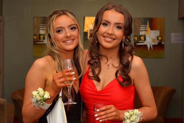 Students Cora Boyd and Shannon Lamb pictured at the Crana College Formal held in the Inishowen Gateway Hotel on Wednesday evening last.  Photo: George Sweeney.  DER2211GS – 027