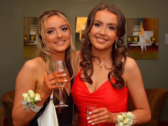 Students Cora Boyd and Shannon Lamb pictured at the Crana College Formal held in the Inishowen Gateway Hotel on Wednesday evening last.  Photo: George Sweeney.  DER2211GS – 027