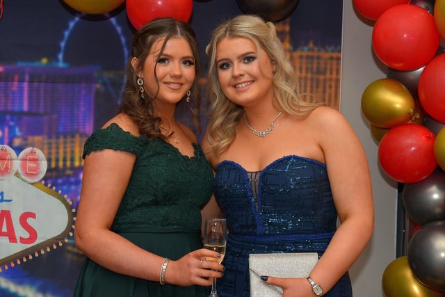 Students Kacie Bradley and Ciara Doherty pictured at the Crana College Formal held in the Inishowen Gateway Hotel on Wednesday evening last.  Photo: George Sweeney.  DER2211GS – 031