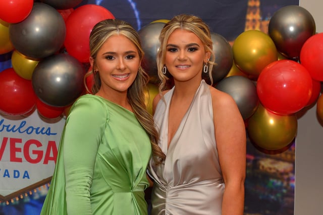 Students Erin and Nicola McDaid pictured at the Crana College Formal held in the Inishowen Gateway Hotel on Wednesday evening last.  Photo: George Sweeney.  DER2211GS – 033