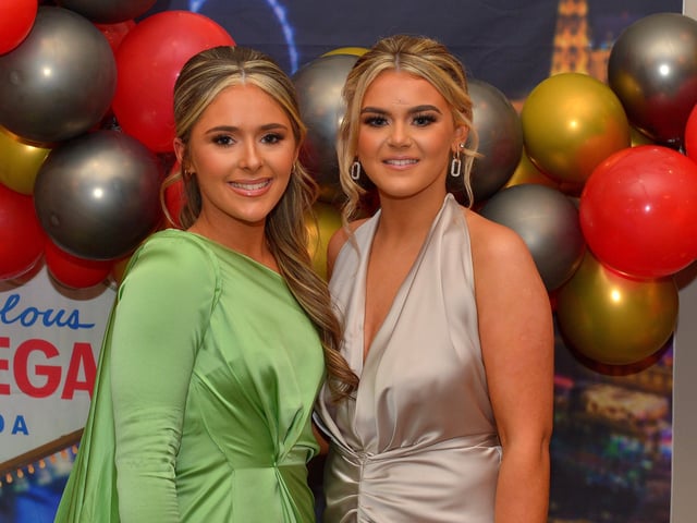 Students Erin and Nicola McDaid pictured at the Crana College Formal held in the Inishowen Gateway Hotel on Wednesday evening last. Photo: George Sweeney. DER2211GS – 033