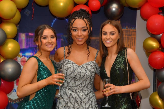 Students Alice Mihoc, Roisin Doyle and Michaela Duffy pictured at the Crana College Formal held in the Inishowen Gateway Hotel on Wednesday evening last.  Photo: George Sweeney.  DER2211GS – 030