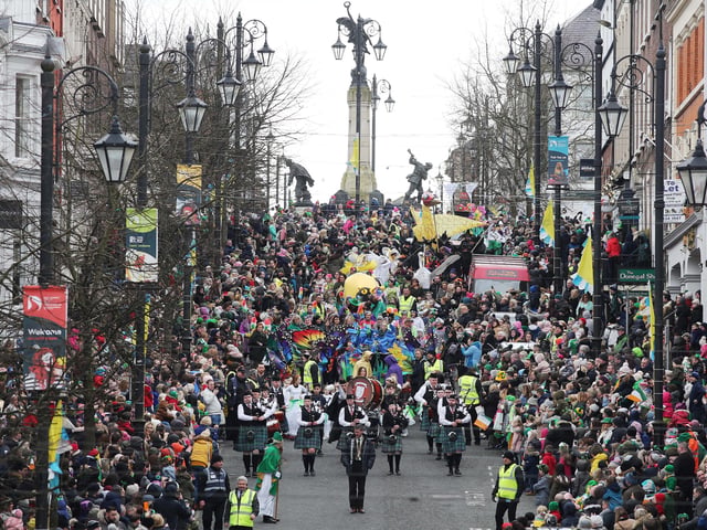 DERRY: St Patrick's Day parade 3pm-4pm Departing Bishop Street at 3pm: North West Carnival Initiative presents the St Patrick’s Day Spring Carnival Parade ‘Rebirth & Renewal. Famed for their fantastical and flamboyant carnival parades, the NWCI has stepped into Spring for this year’s Carnival parade in celebration of ‘Rebirth & Renewal’. Mystical creatures will snake their way through the city’s streets along with a host of characters representing young people from fables and fairy tales from faraway lands. Young people and local communities will have pride of place, and dance moves range from everything from ballet to hip hop. The NWCI works alongside Greater Shantallow Community Arts and In Your Space engaging with over 600 participants from local schools, youth clubs, arts and cultural organisations to create this highlight event of the Spring Carnival day.