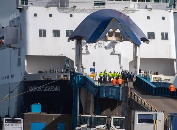 Security & Severance Teams Board the P&O Causeway in Larne Harbour. Pacemaker Press