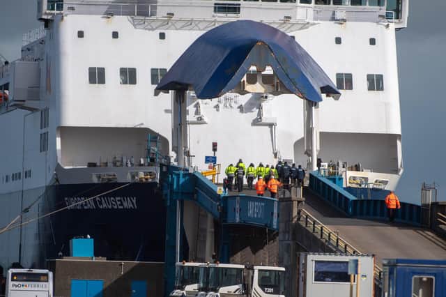 Security & Severance Teams Board the P&O Causeway in Larne Harbour. Pacemaker Press