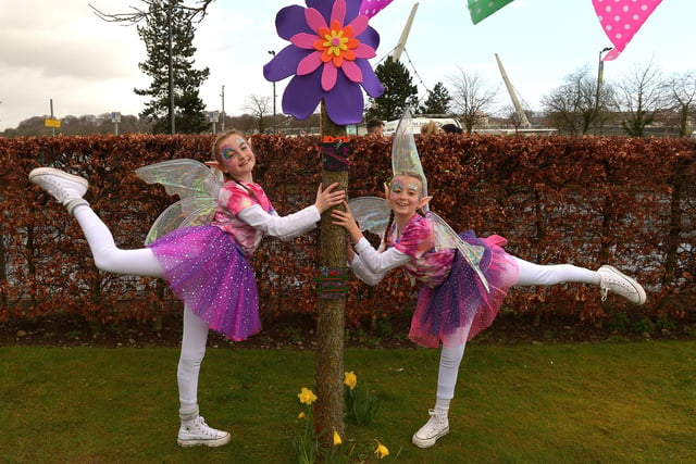 Molly and Brooke from Studio 2’s Fairies participated in the St Patrick’s Day celebrations in the city. Photo: George Sweeney / Derry Journal. DER2211GS – 104
