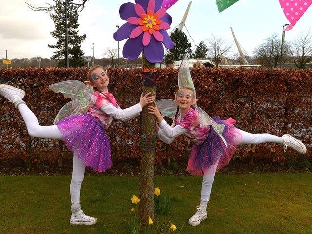 Molly and Brooke from Studio 2’s Fairies participated in the St Patrick’s Day celebrations in the city. Photo: George Sweeney / Derry Journal. DER2211GS – 104