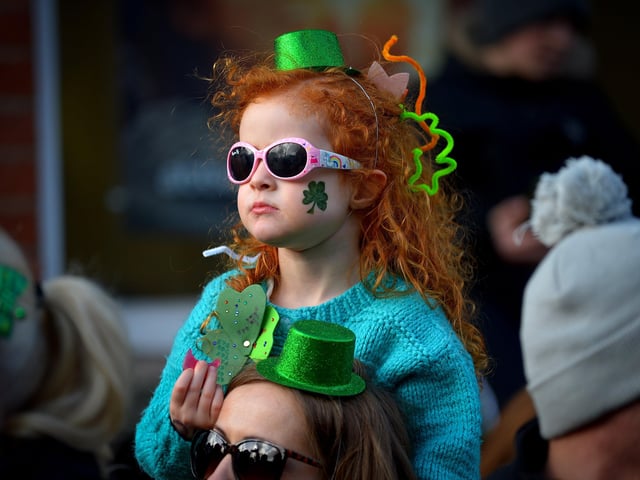 Dressed for the big St Patrick’s Day parade in the city centre. Photo: George Sweeney / Derry Journal. DER2211GS – 116