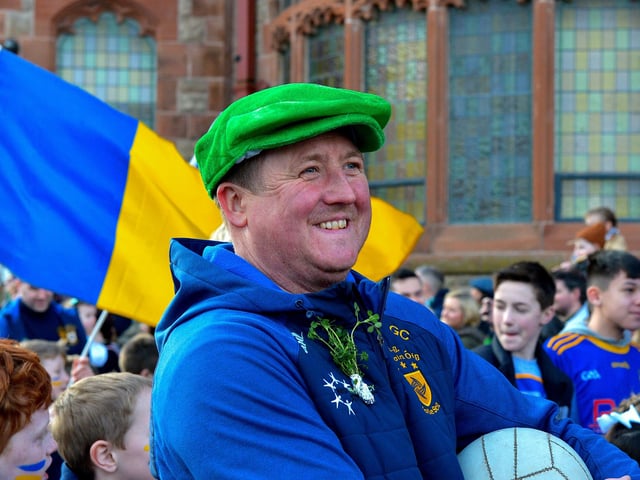 Steelstown Brian Og’s coach Paul McMeniman at the St Patrick’s Day parade. Photo: George Sweeney / Derry Journal. DER2211GS – 118