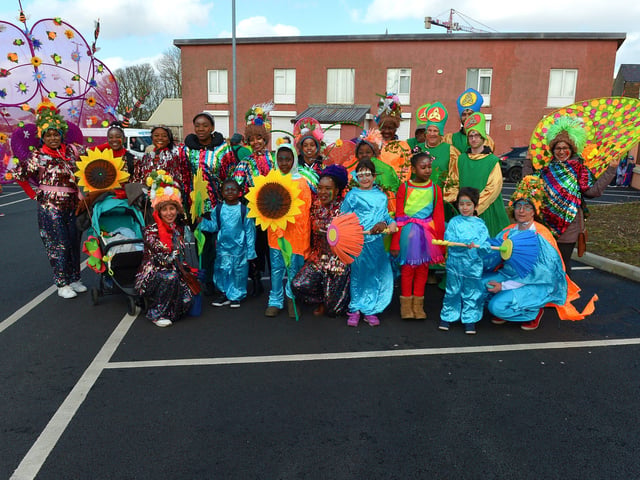 The North West Migrant’s Forum took part in the St Patrick’s Day parade. Photo: George Sweeney / Derry Journal. DER2211GS – 100