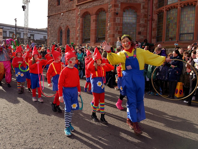 Participants in colourful costume at the St Patrick’s Day parade. Photo: George Sweeney / Derry Journal. DER2211GS – 120