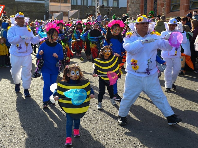 Participants in colourful costume at the St Patrick’s Day parade. Photo: George Sweeney / Derry Journal. DER2211GS – 122