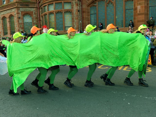Participants in colourful costume at the St Patrick’s Day parade. Photo: George Sweeney / Derry Journal. DER2211GS – 119