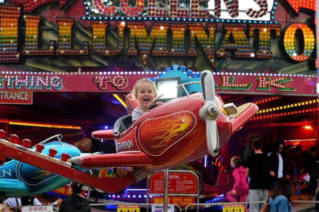 Darcy Davies, aged 2, thrilled to be at Cullen’s Amusements.  Photo: George Sweeney DER2038GS – 032
