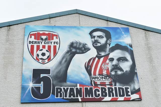 The Ryan McBride Mural which overlooks the Ryan McBride Brandywell Stadium.