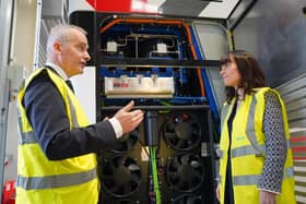 Infrastructure Minister Nichola Mallon with Translink Group Chief Executive Chris Conway.