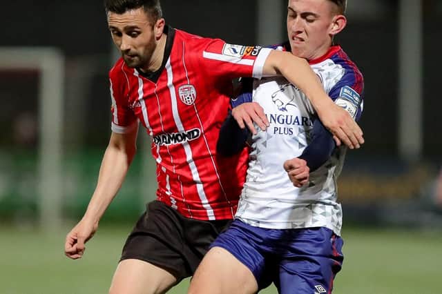 Derry City's Danny Lafferty in action against St Pat's last Friday night.