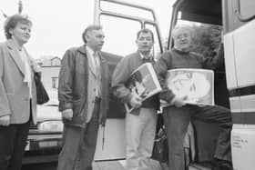 Relatives of the Bloody Sunday victims board a bus as they leave the city for a week long tour of the United States in March 1997.