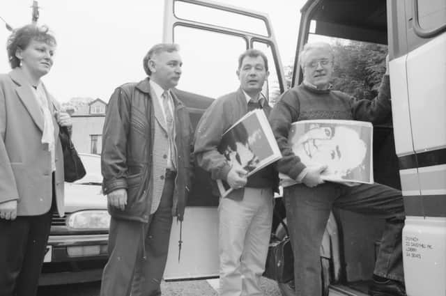 Relatives of the Bloody Sunday victims board a bus as they leave the city for a week long tour of the United States in March 1997.