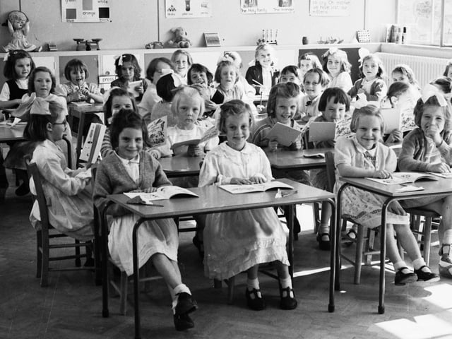 1954... Girls in the senior infants' class at the newly opened St Patrick's School at Pennyburn.