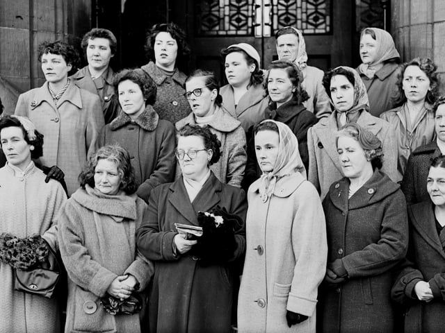 1959... Women from Springtown Camp who took over the public gallery at a meeting of Derry Corporation to voice their grievances at their living conditions in the former WWII US Navy camp.