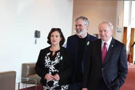 The late Martin McGuinness with Gerry Adams and Mary Lou McDonald.