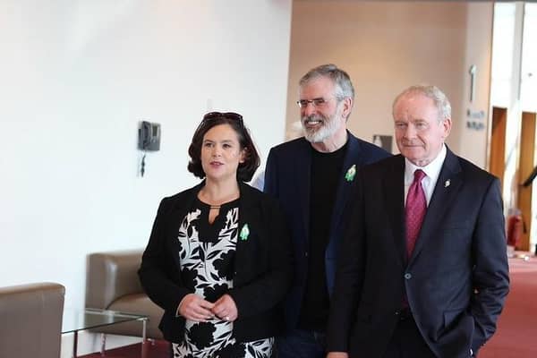 The late Martin McGuinness with Gerry Adams and Mary Lou McDonald.