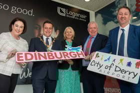 Brenda Morgan MBE, Head of Business Development at CoDA, Alderman Graham Warke, Mayor of DCSDC, Anna Doherty of Londonderry Chamber of Commerce, David Boyd, President of Causeway Chamber of Commerce, and Steve Frazer, Managing Director at CoDA.