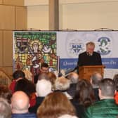 Jim Sharkey addressing students and assembled guests.