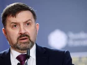 Health Minister Robin Swann during a press conference in Parliament Buildings, Stormont, Belfast.