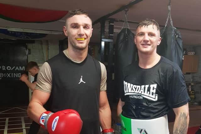 Derry middleweight Connor Coyle (right) pictured after a sparring session in Dublin with light heavyweight prospect Tony Browne.