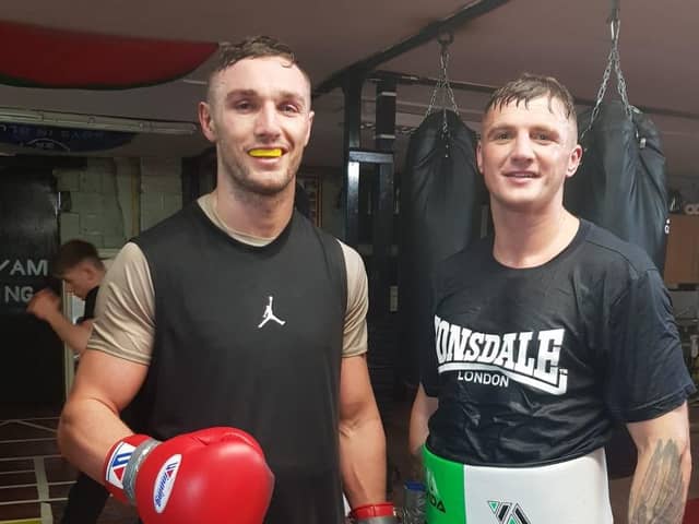Derry middleweight Connor Coyle (right) pictured after a sparring session in Dublin with light heavyweight prospect Tony Browne.