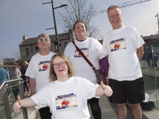 Thumbs Up from Laura Duddy before the start of Saturdayâ€TMs Rubyâ€TMs Walk at Ebrington. At back are mum Noeleen, Claire and dad Billy.